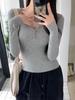 Korea Chic U-collar Base Bottom T-shirt Women Casual Long Sleeves Sweet Slim Tees Harajuku Solid Elegant Clothing Winter Winter