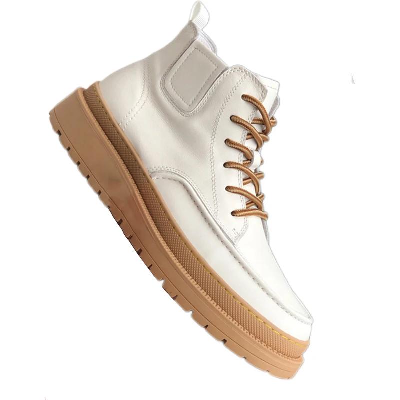 Роскошные брендовые мужские ботильоны из натуральной кожи, удобные уличные ботинки на платформе, дизайнерские ботинки ручной работы со шнуровкой и круглым носком для мужчин