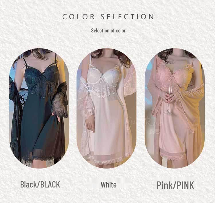 Элегантная ночная сорочка на косточках с нагрудными вкладышами и комплект с халатом для женщин