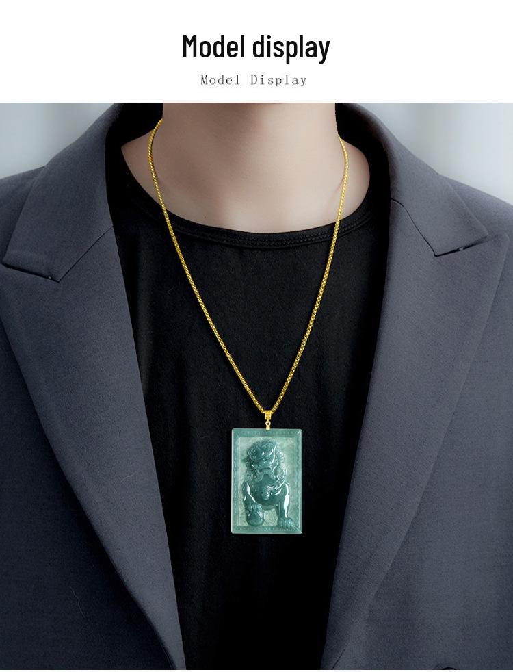 Blue Water Jade Lion Pendant with S925 Silver - Men's High-End Glutinous Ice Style