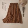 Trendy Cotton-Linen High-Waisted A-Line Skirt: Mid-Length with Ruffled Edges for a Slimming, Drapey Fit.