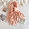 195*90 Large Shawl with Fringe Flower Print Hollow Out Scarf Soft Wrap Shawl Silk Hijab