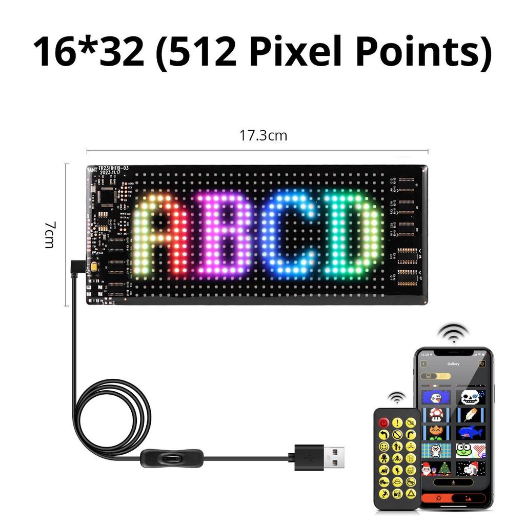 Custom Programmable LED Sign USB 5V Bluetooth Logo Light Text Pattern Animation Pixel Block Display Car Scrolling Advertising