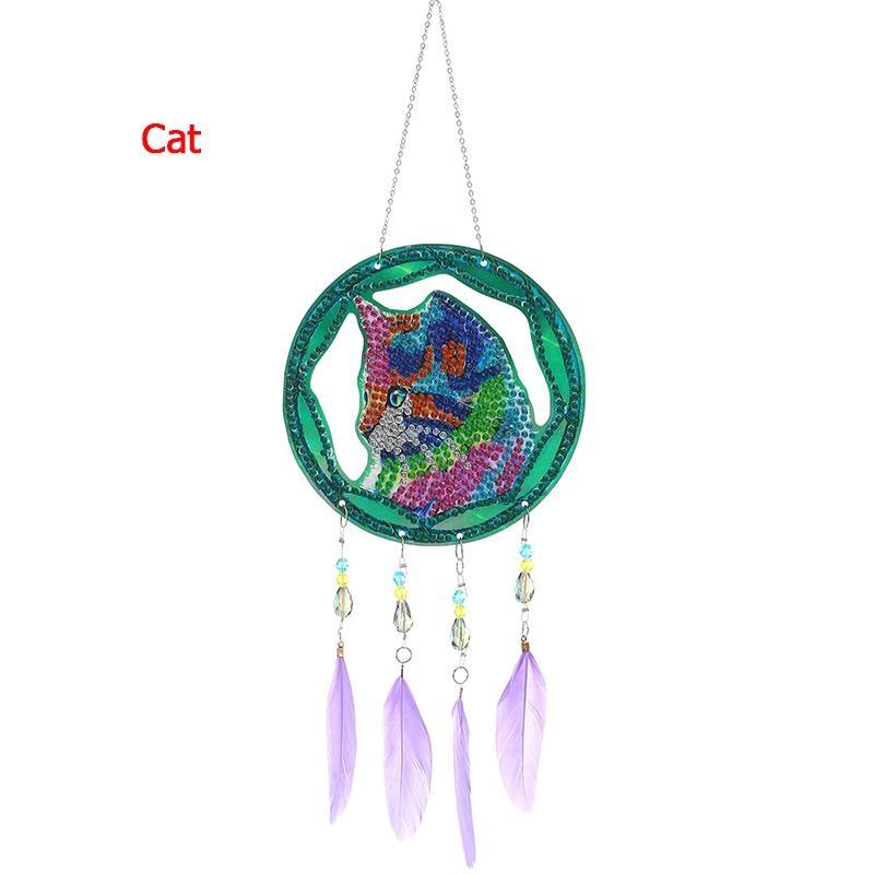 1 шт. DIY Алмазная картина 5D DIY Точечная дрель Алмазная картина Колокольчик ветра, Двусторонняя картина Украшения с подвеской из перьев для украшения сада