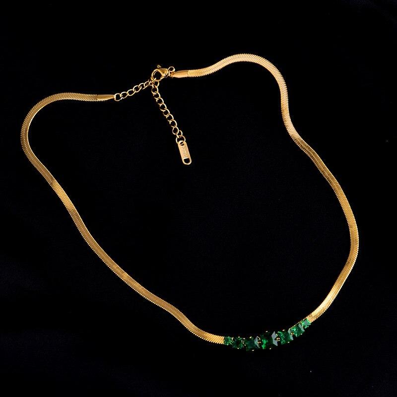 316L Stainless Steel Snake Chain Necklace For Women Zircon Square Pendant Neck Chain Jewelry 18K Gold Collar Necklace AVE