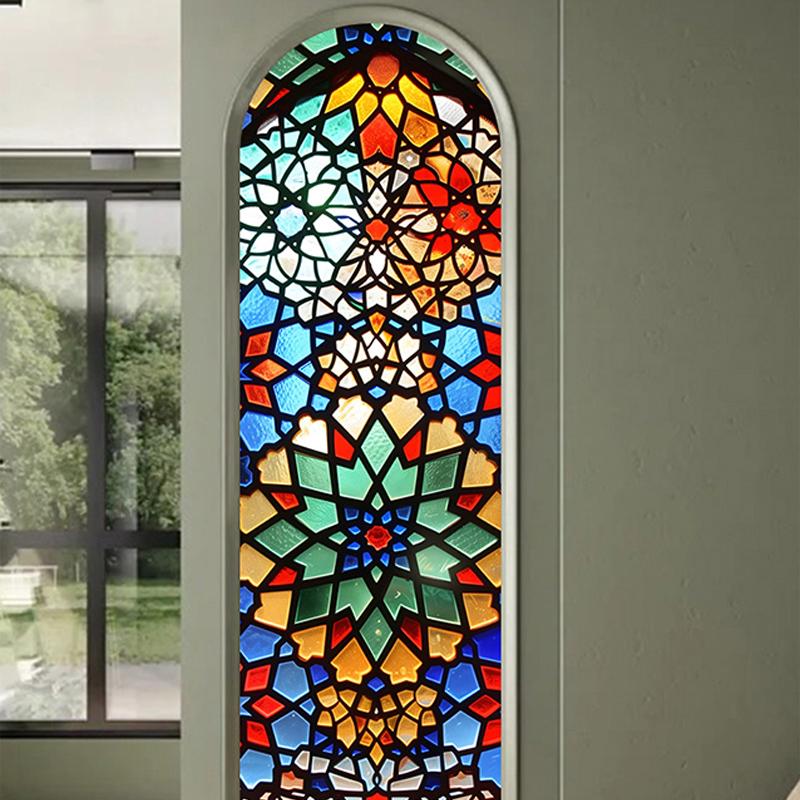 European Style Retro Church Stained Glass Film Frosted Privacy Window Film Home Decor Self - Adhesive Glass Stickers
