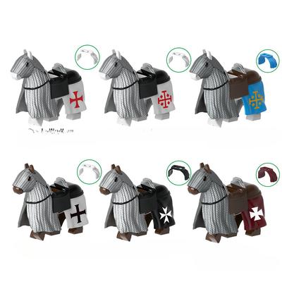 Средневековый крестоносец, перезагрузка, боевой конь, храм, больница, рыцарь, головоломка, строительный блок, игрушка