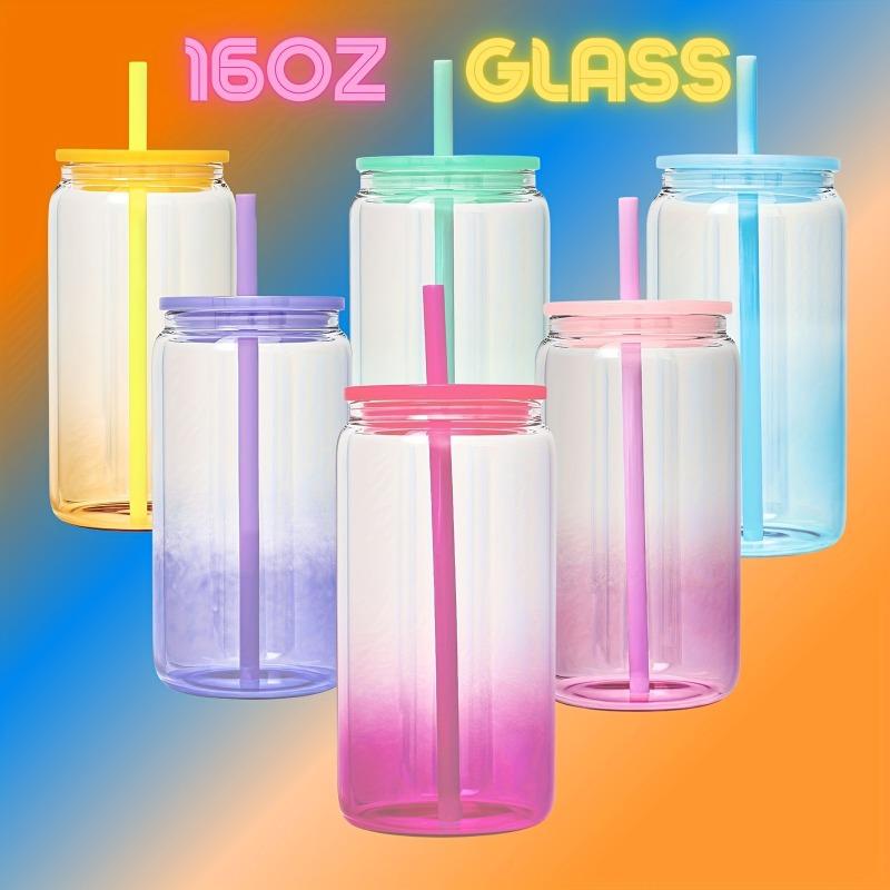 1 шт 16 унций (480ml) Стакан Mason Cups с градиентным цветом, стеклянный, с крышкой и трубочкой, многоразовый стакан для холодного кофе, смузи или кружка Boba