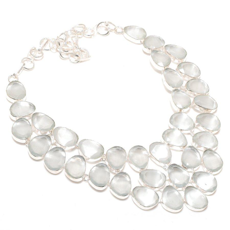 Белый драгоценный камень Мона Лиза 925 стерлинговое серебро ювелирное ожерелье 18"