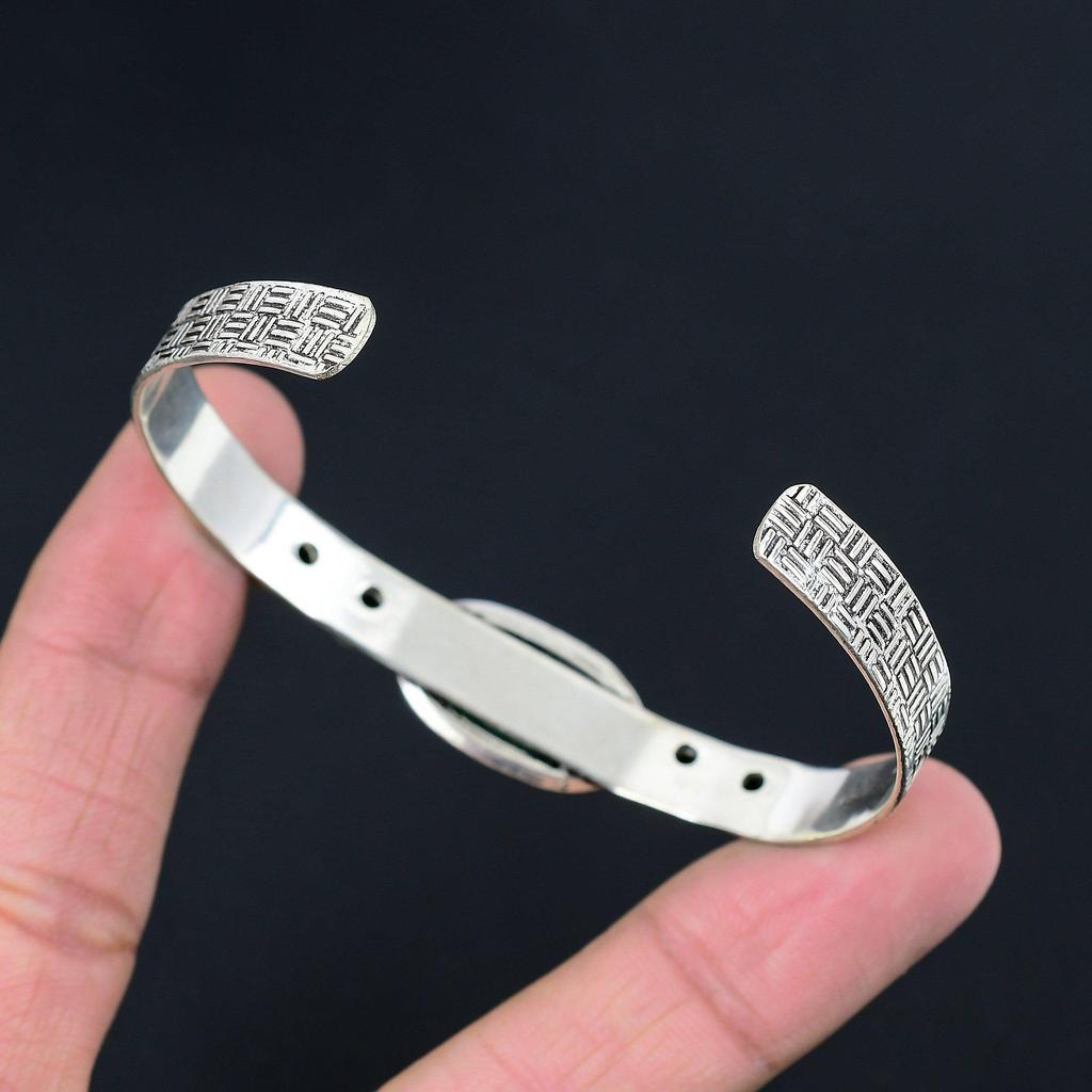 Серебро 925 пробы Чакра Сердца Хризопраз Драгоценный камень Хром Диопсид Новый браслет-манжета