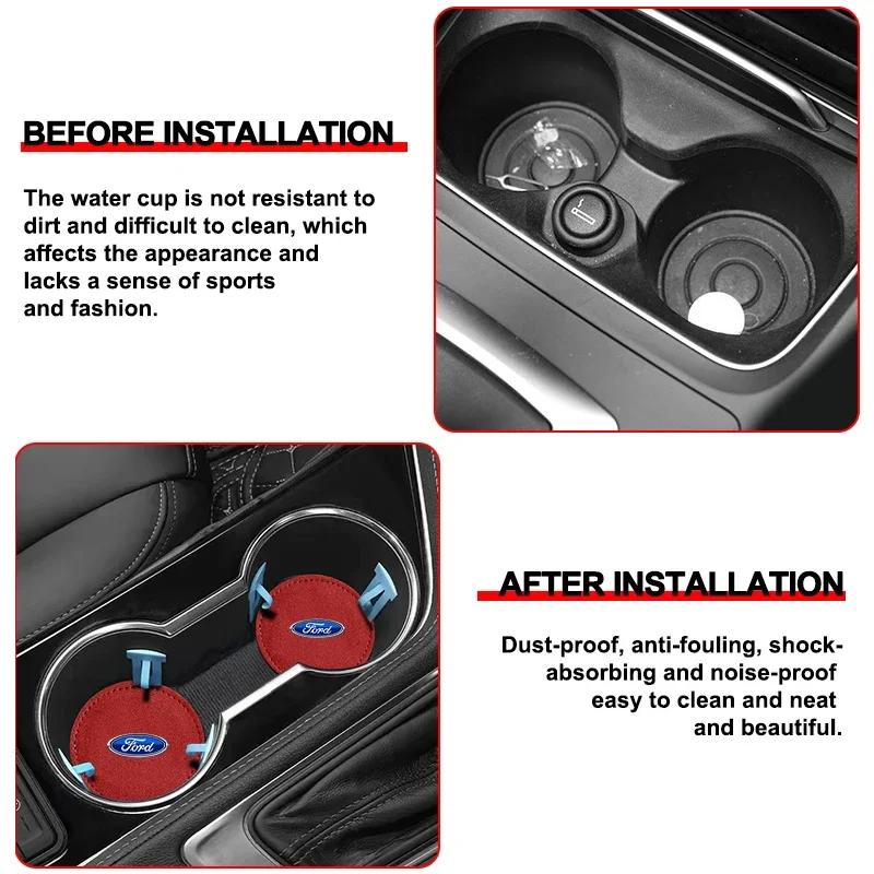 Car Cup Holder Pad Leather Badge Slot Non-slip Coaster Mat Car Styling for Ford Mustang Mk7 Focus 2 3 Mondeo Mk3 F150 Fusion