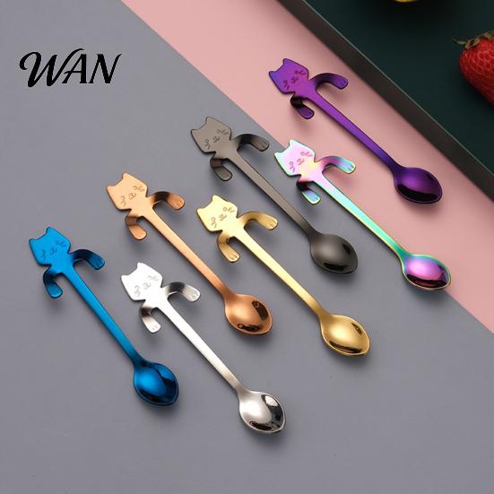 Stainless Steel Coffee Spoon 304 Spoon, Hanging Cat for Mugs Tall Cups, Long Reusable Stirrer Handle Tea Stirring Ideal Desserts & Ice Cream