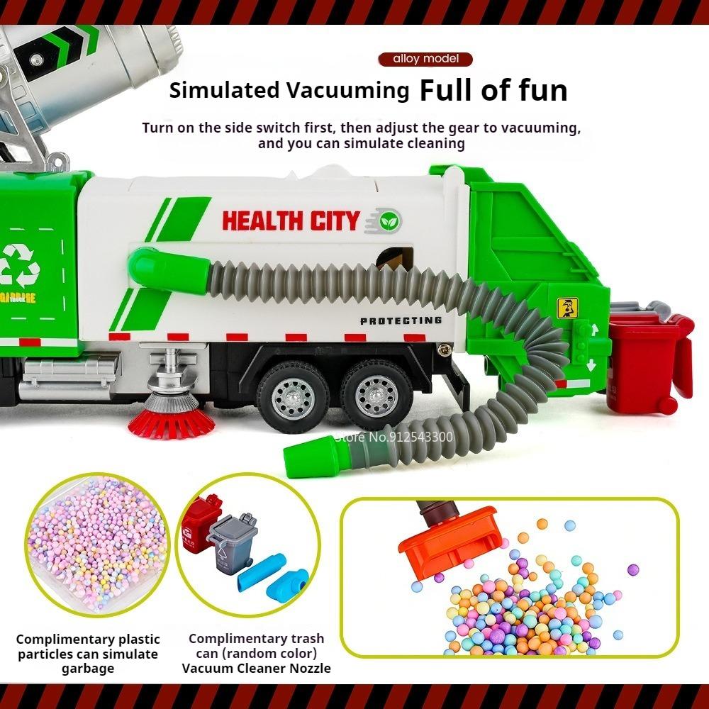 1:32 Electric Vacuum Cleaner Car Fire Truck Model Toy Music Light Pull Back Alloy Engineering Vehicle Models Gifts for Child