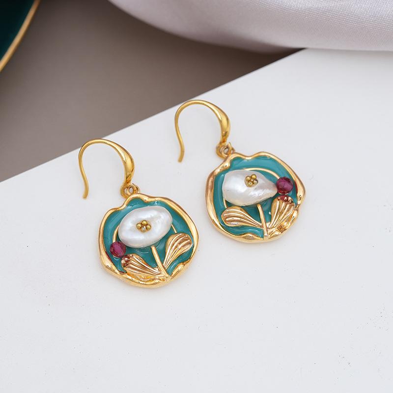 Средневековая масляная живопись Стиль Модный дизайн Серьги Женские ретро High-End Sense Модные капельные серьги Легкие роскошные темпераментные украшения для ушей