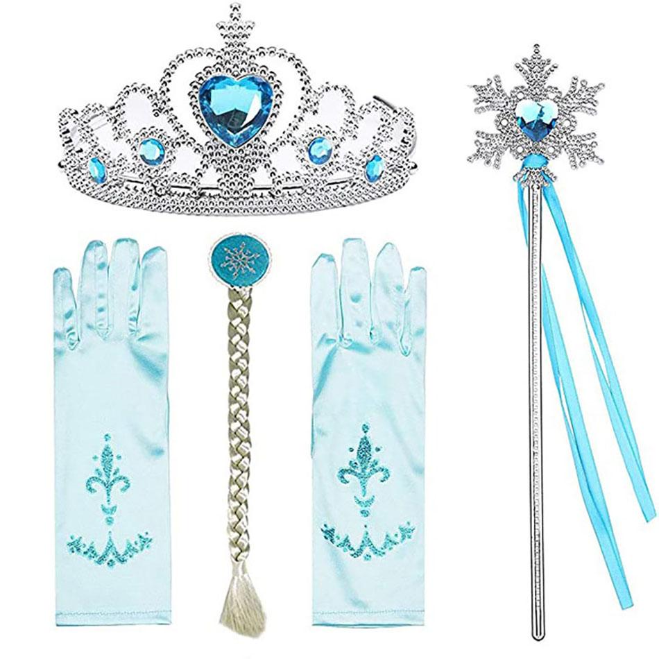 Princess Elsa Cosplay Accessories Gloves Wand Crown Jewelry Set Elsa Wig Braid For Snow Queen Princess Dress Clothes Cosplay