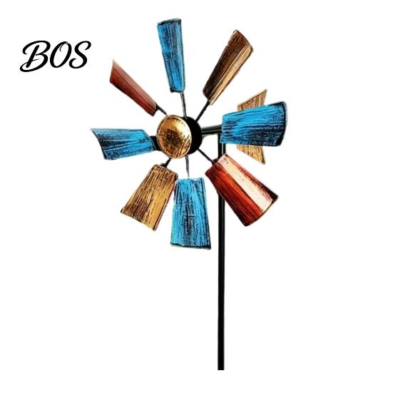 Colorful Garden Decoration Windmill Ground Stake, Outdoor Rust-Proof Wind Spinner Ornament, Fan Blades Metal for Yard Lawn Patio Stake