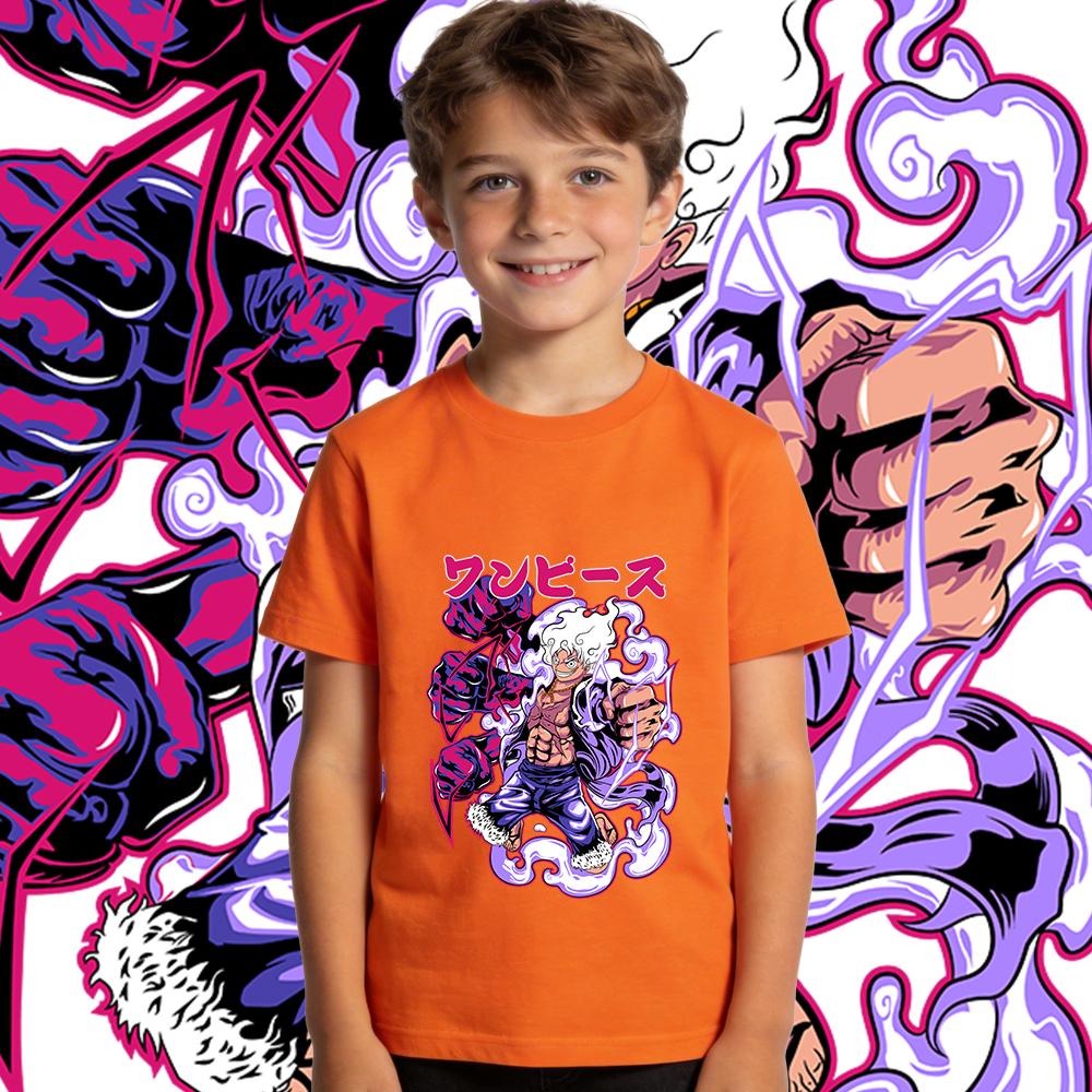 One Piece Luffy Gear 5 Anime Print Tee Kids Cotton T Shirt Boys Girls Summer Casual Top Soft Breathable