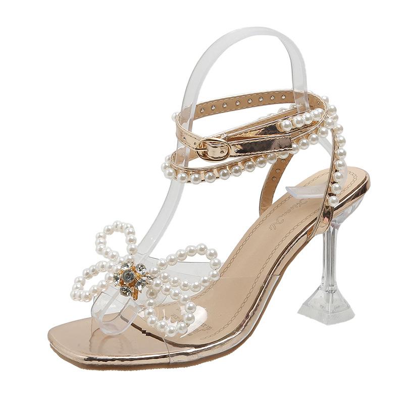 2024 Летние белые свадебные туфли с бантом на высоком каблуке с квадратным носком и открытым носком на тонком каблуке для вечеринок сандалии Zapatillas Mujer