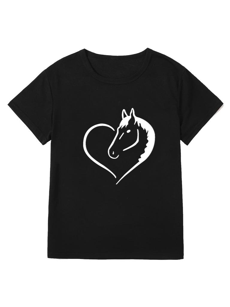 Women's T-shirt Heart Horse Print Casual T-shirt