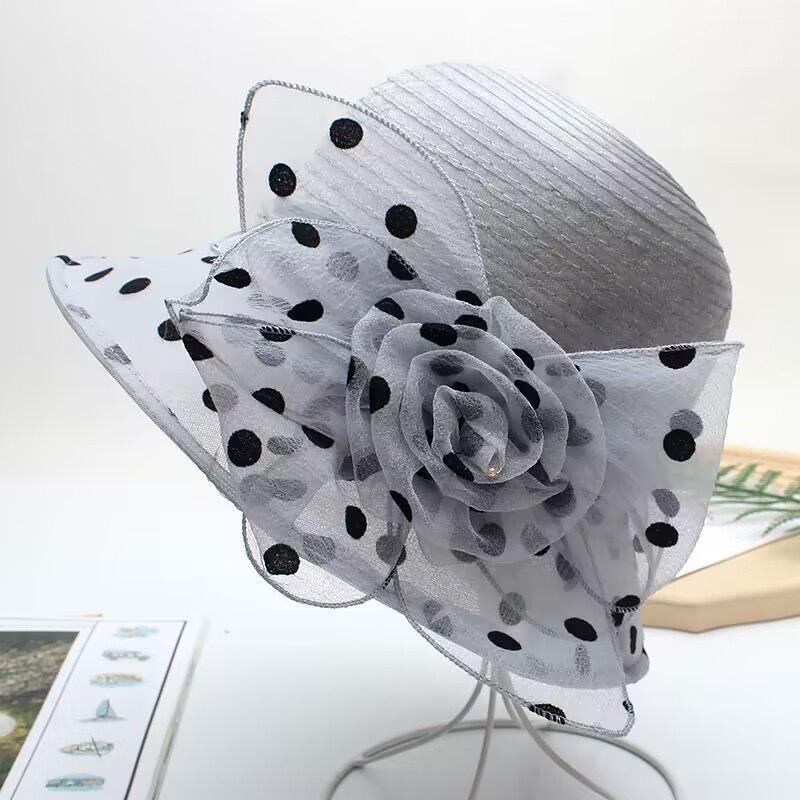 Элегантная женская панама из органзы с 3D-цветком — дышащая, широкополая шляпа от солнца для церкви, чаепитий и пляжных выходов, солнцезащитные кепки