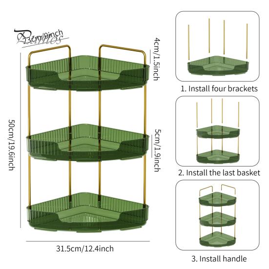 Угловой органайзер для ванной комнаты, стойка для хранения, простая сборка, большая вместимость, 3-уровневый органайзер для духов в ванной, держатель для косметики на столешнице