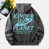 Создайте более добрую планету Выстиранные худи Женские Худи из хлопка с принтом сердца и планеты Карман Оверсайз Зимняя женская одежда