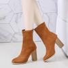 Autumn and Winter Footwear Leisure Short-tube Women's Boots High Heel Thick Heel Back Zipper Suede Women's Boots