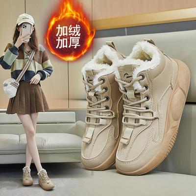 Новые женские модные зимние ботинки из плюшевой искусственной кожи, теплые кроссовки на плоской платформе со шнуровкой, удобные повседневные туфли с толстой подошвой