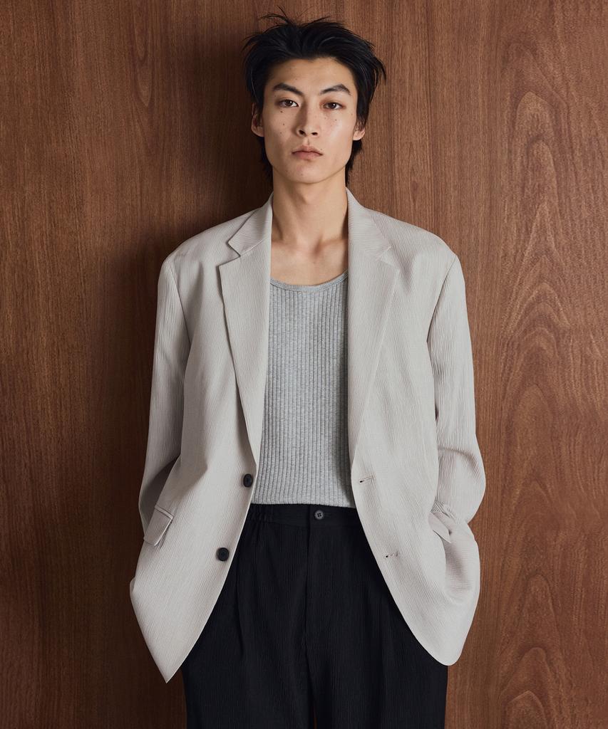 Tngt [Set] Kinoshita Seersucker Jacket & Semi-Wide Pants (Light Beige) 0Tpa6E205I2