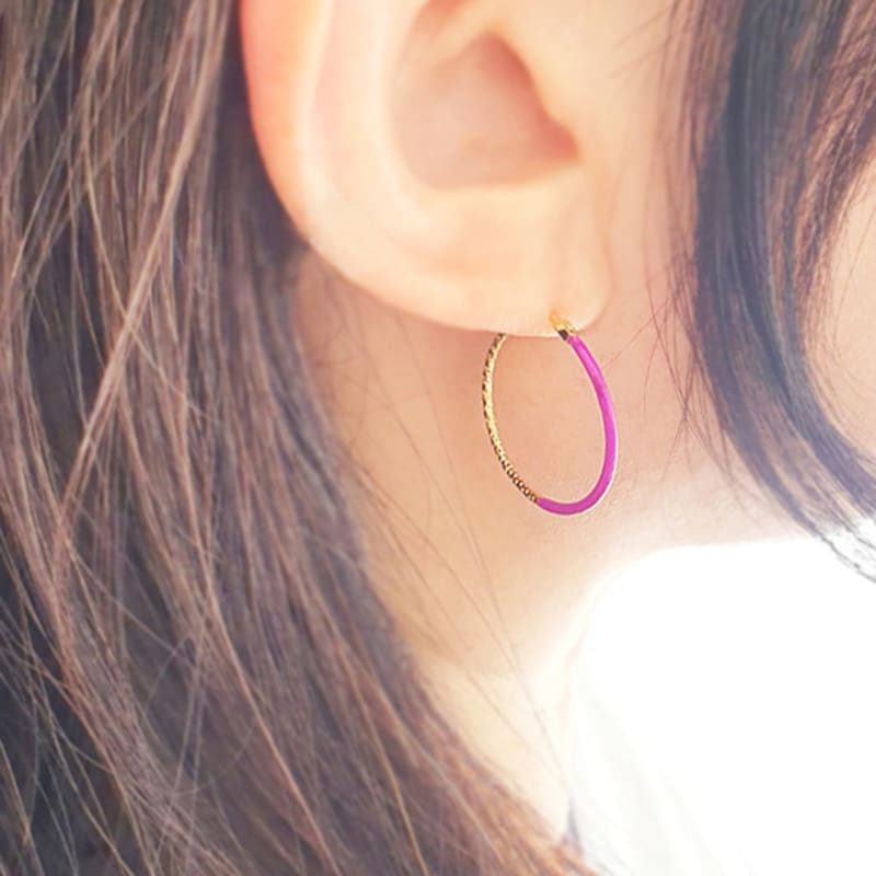 RACOHA Chic cutting Color ring earring Color one-touch ring earring (925 silver)