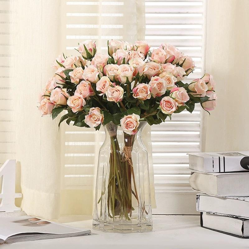 12 шт искусственных шелковых цветов, реалистичные розы, букет искусственных роз, длинный стебель для дома, свадьбы, внутреннего, наружного, вечеринки, украшения стола