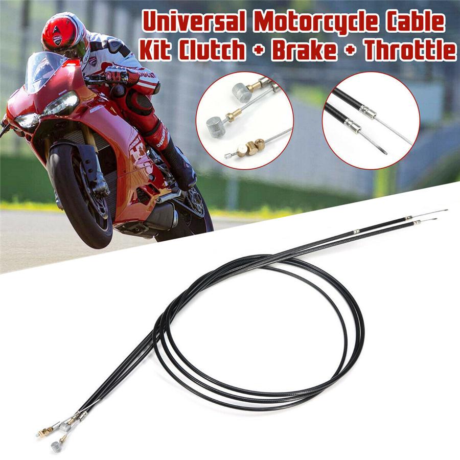 3x Universal Cable Kit Clutch Brake Throttle Wire Set For Motorcycle Restoration