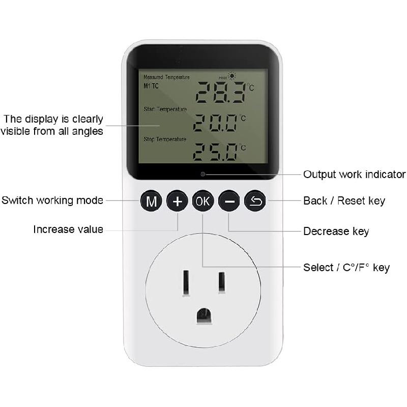 Цифровой регулятор температуры, термостат «день-ночь», розетка европейского стандарта с датчиком, таймер-регулятор для теплицы для рептилий, пивоварения, холодильника