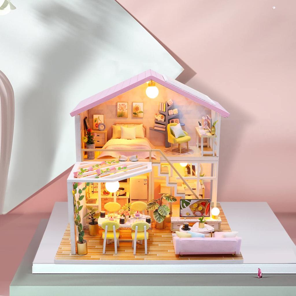 CRESYMME Dollhouse Miniature Wooden 3D DIY Handmade for Adults Kit, Puzzle, (Honey-Colored Time)