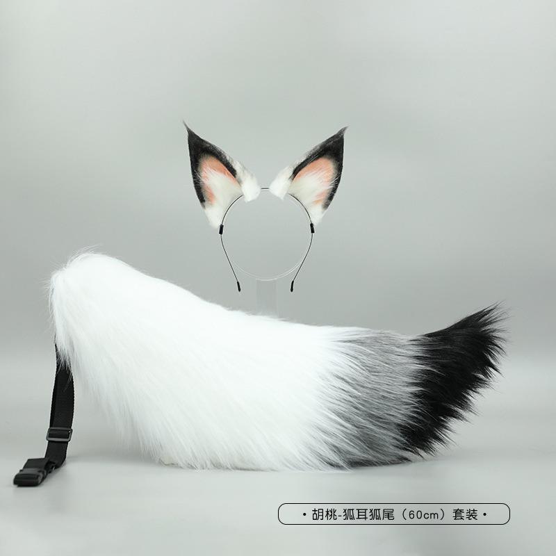 Лисьи ушки Ободок из грецкого ореха Ручной работы Плюшевый кос Реквизит Головной убор для комик-шоу Лисий хвост Хвост из грецкого ореха Набор