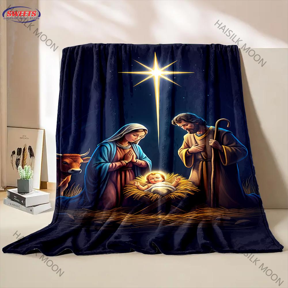Christmas Manger Nativity Theme Blanket, Religious Gifts for Women/Men, Spiritual Gifts for Women, Christmas Blankets for Adults