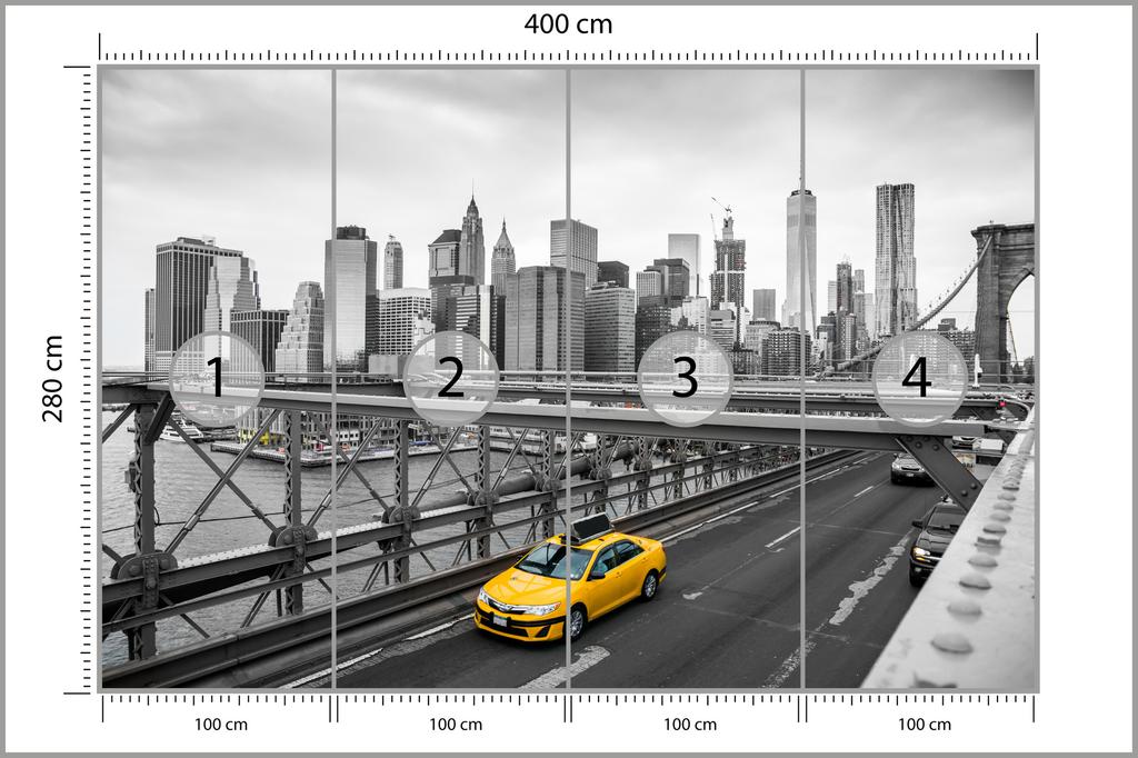 Photomural Taxi Crossing Brooklyn Bridge Washable Fleece 400x280
