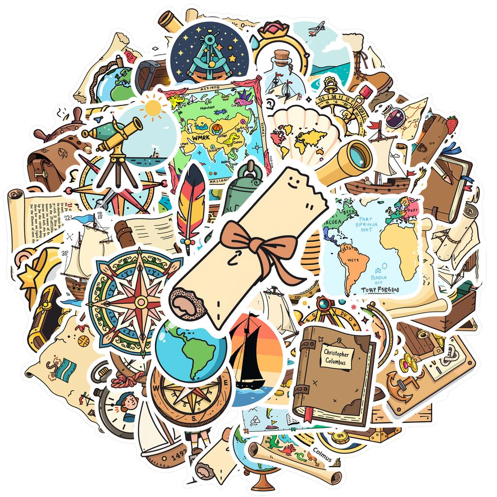35pcs-100pcs Cartoon Adventure Stickers Vintage Pirate Stickers Compass Stickers For Laptop Luggage Scrapbook