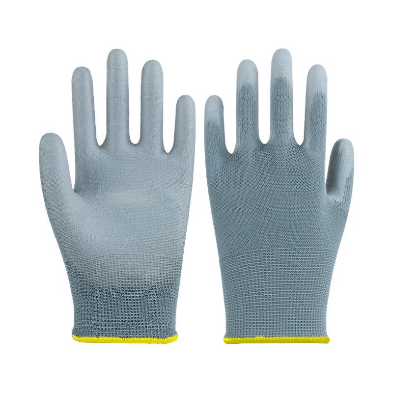 Белые перчатки с полиуретановым покрытием на ладони, антистатические, безворсовые, защита пальцев цветной полосой