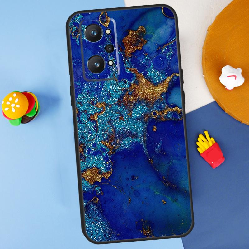 Gold Indigo Faux Malachite For Realme 11 10 12 13 14 Pro Plus GT 5 6 6T GT7 Pro C61 C53 C51 C21Y C25S C55 C67 C75 Case