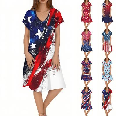 Женское повседневное модное платье миди с V-образным вырезом, короткими рукавами и цветочным принтом