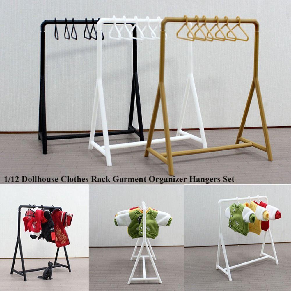 Mini Garment Rack 1/12 Organizer Hangers Set New Dollhouse Clothes Rack Dollhouse Decoration