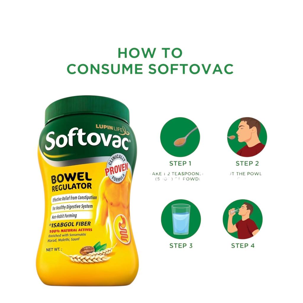 Softovac Isabgol Порошок для регуляции работы кишечника 450 г – Мягкое слабительное, Клетчатка шелухи подорожника, Снимает вздутие живота, Поддерживает пищеварение, Не вызывает привыкания