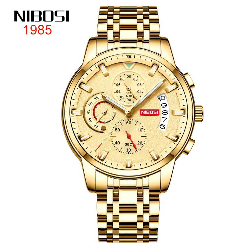 NIBOSI Watch Мужские водонепроницаемые светящиеся многофункциональные кварцевые часы из нержавеющей стали Студенческие часы