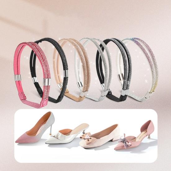 3 Pairs Fixed Shoelaces Reusable Faux Leather Sparkling Rhinestone Elastic Laces High