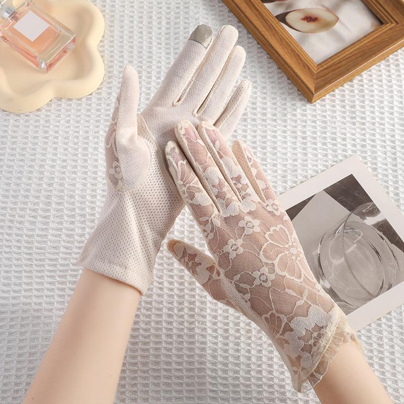 Новые солнцезащитные перчатки женские весенне-летние для улицы, для езды, для вождения, кружевные, нескользящие, с бантом