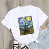 Van Gogh Starry Night Cat In The Print Fashion Soft Summer Women T-Shirt Art Painting Fashion Style Neck T Shirt