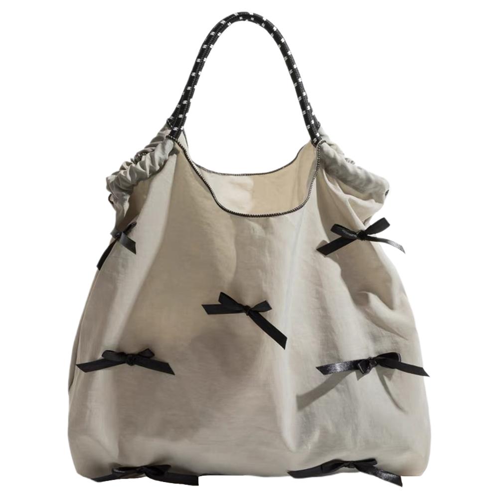 Cute Bow Tie Shoulder Bag Sweet Tote Bag Coquette Bucket Bag for Women Shopping Vacation Travel