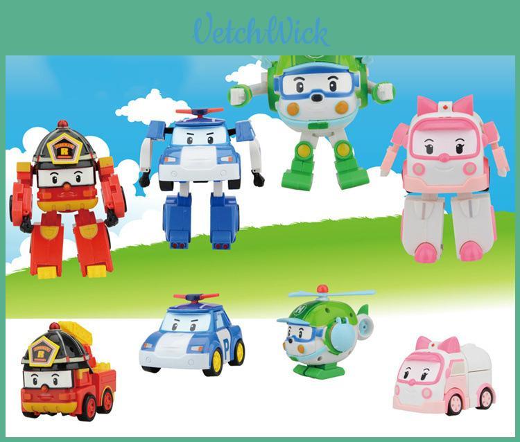 Korean Tv Animation's Robocar Poli Ambe Roy Helly Robot Transformer Set For Kids Educational Gifts