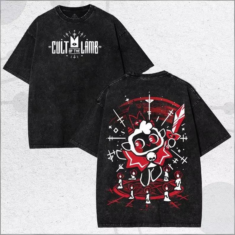 Cult of The Lamb Washed Tshirt Personality Clothes Suitable for All Seasons Plus Size Unisex Streetwear Daily Wear Cool Top